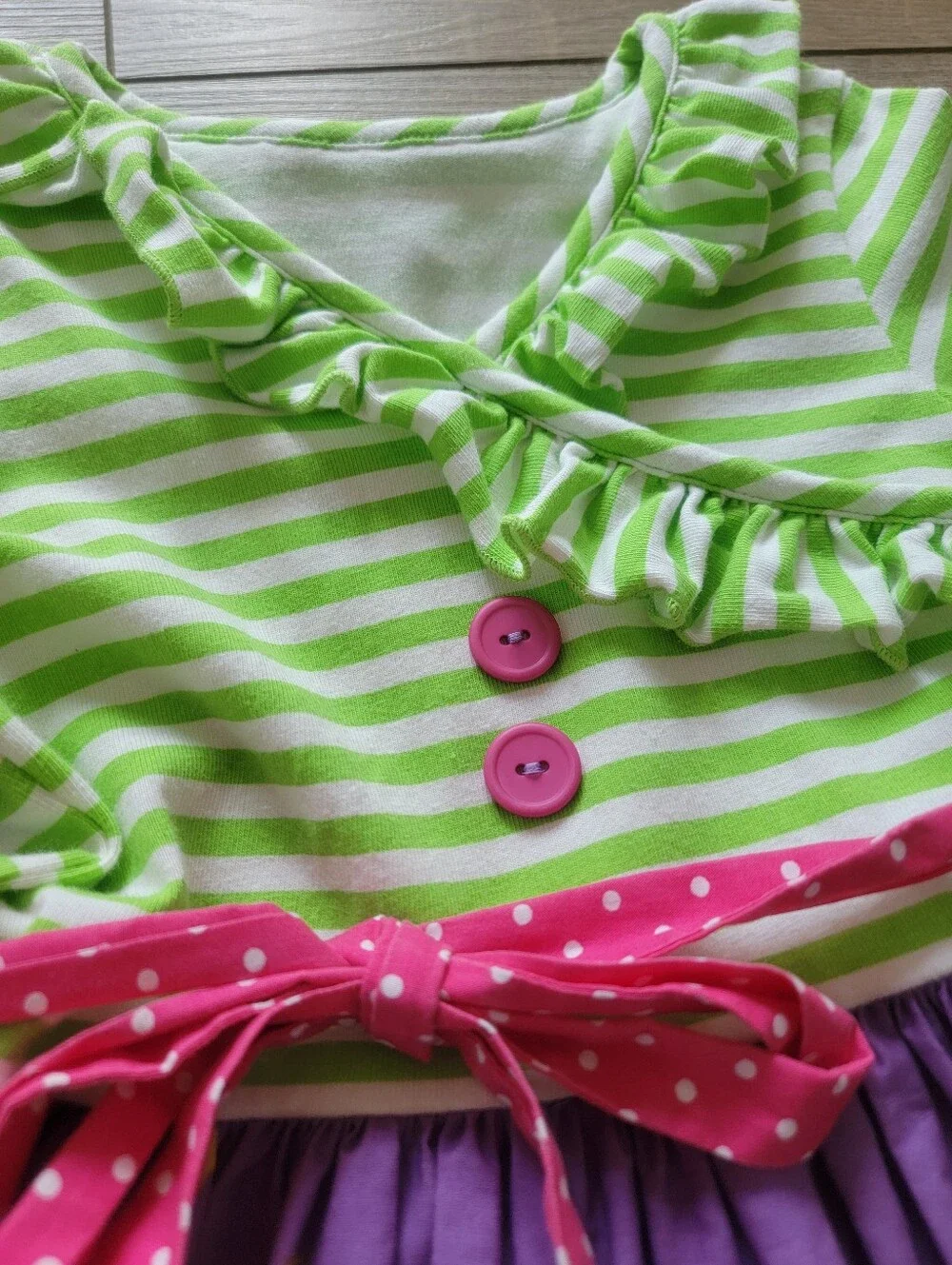 Eleanor Rose Girls Carousel Cotton Striped Ruffle Dress Purple Green Size 5/6